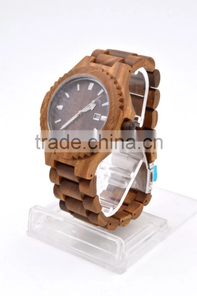 Hot selling fashion round dial quartz wood watch