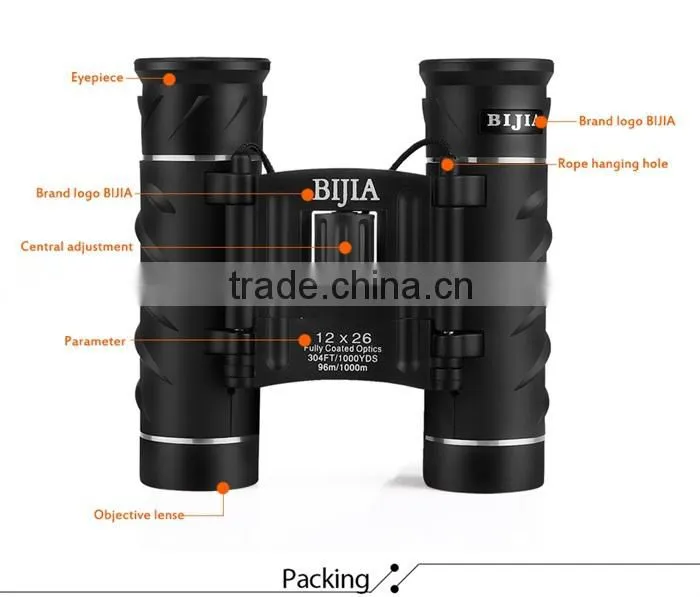 BJ700102 12X26 Compact Binocular with Neck Strap and Carrying Case Bird watching waterproof porro binoculars