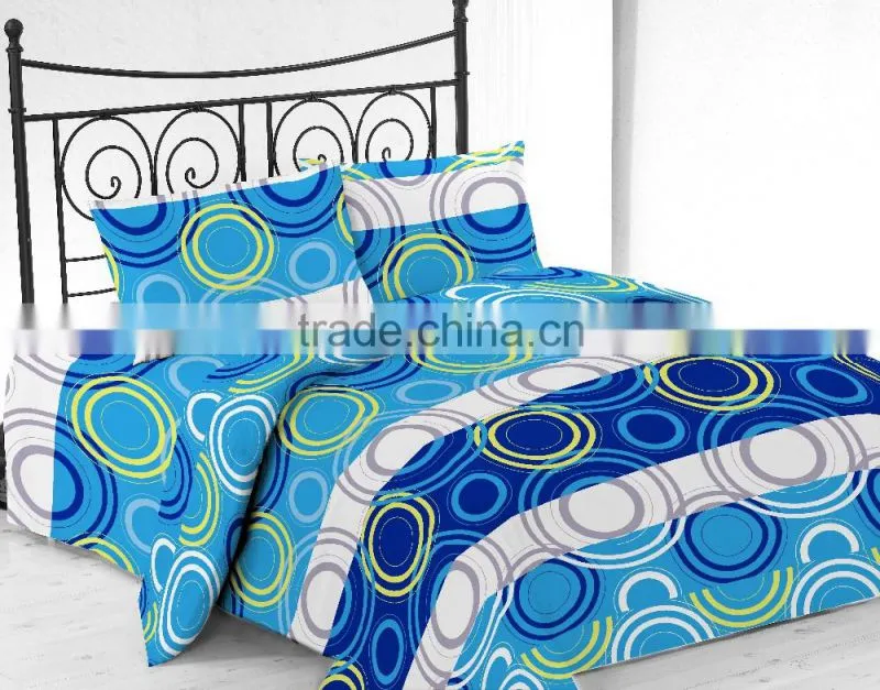 Microfiber Printed Bed Sheet Set With Blue Circle Design