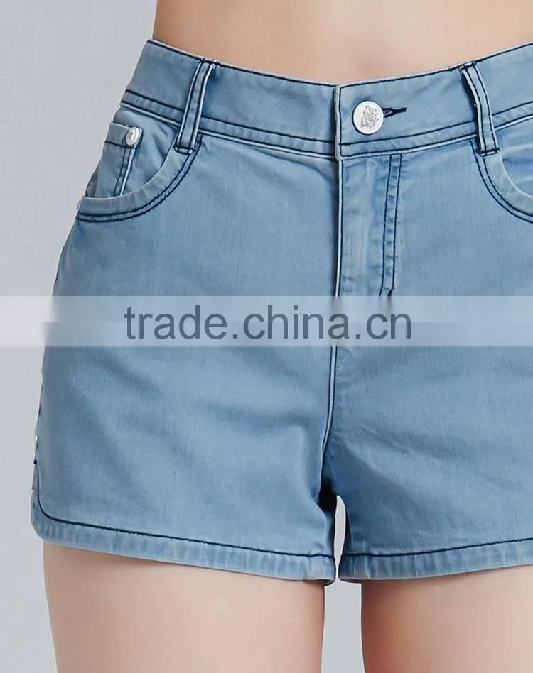 Guangzhou clothing wholesale top quality high waist women summer denim shorts