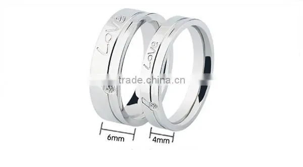 2016high polished crystal engrave 316l stainless steel wedding band ring for lovers