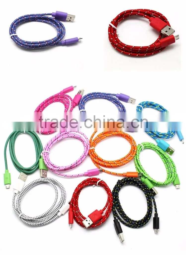Nylon Woven USB Cable for V8 micro usb data cable for HTC Sony Xiaomi smart phone