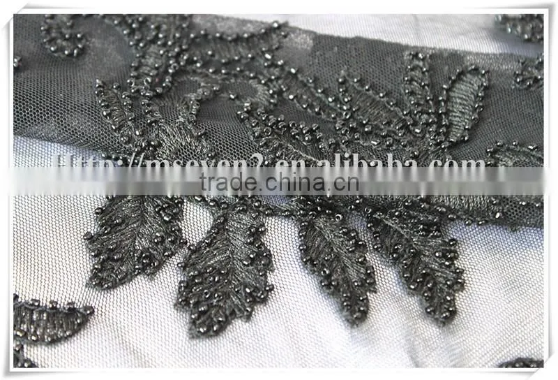 Latest modern black beads embroidery textile fabric for cloths or dress