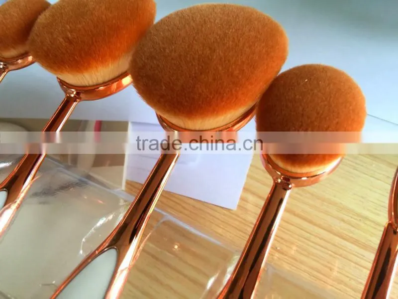 Top Quality Custom Logo cosmetic Makeup brushes Rose gold and white Color 10pcs Oval Makeup Brush Set