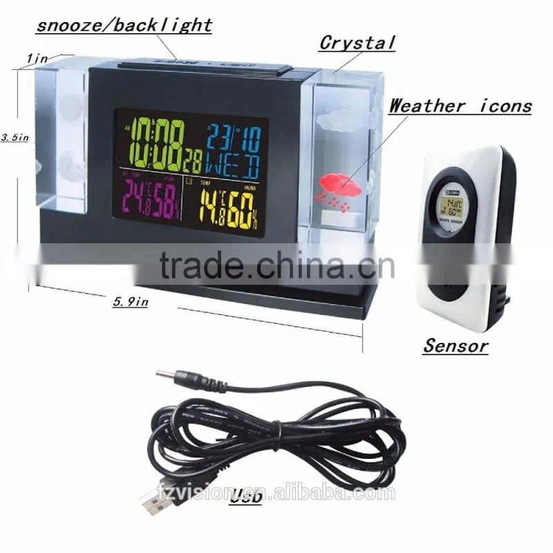 Thermo hygrometer Digital wireless Weather Station alarm Clock/ automatic weather station with 2 Remote Sensors
