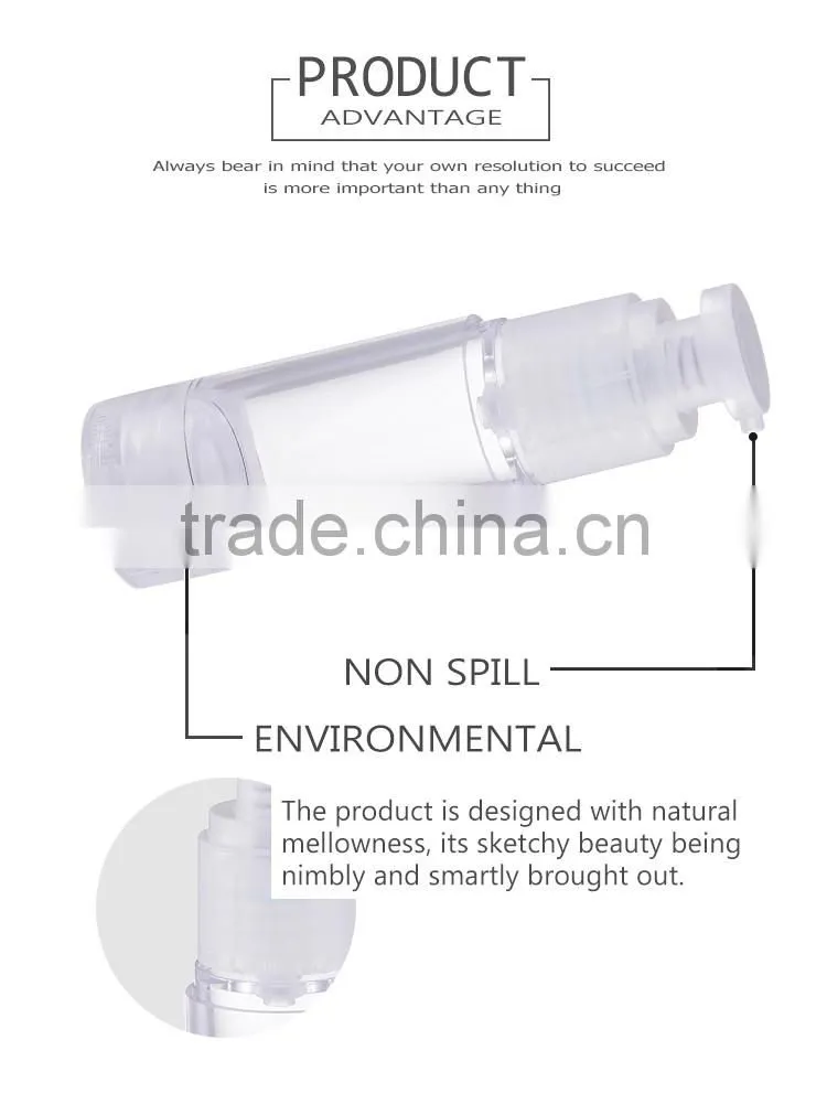 Professional spring outside empty silver cosmetic plastic airless bottle 50ml