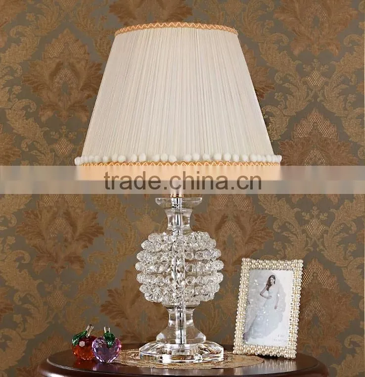 Modern home lamp crsytal ball design clear K9 crystal table lamp with white color lampshade