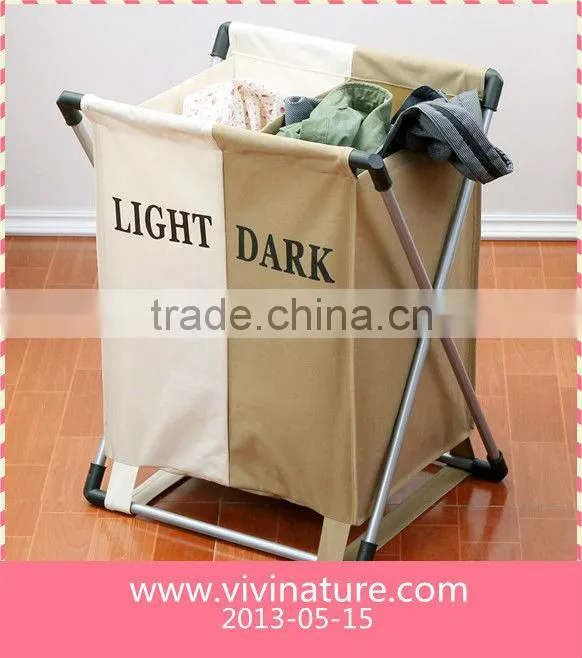 Household Rolling Triple Sorter Laundry Hamper with Black Polyester Bags, Satin Silver Frame