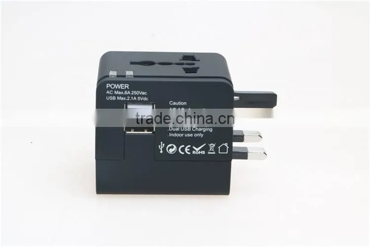 Factory High Quality Universal Travel Adapter with double USB Charger World Travel Adapter USB Travel Adapter of 1000MA
