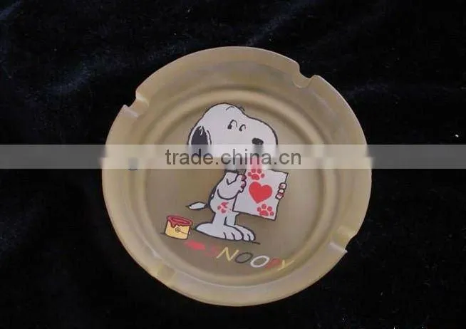 frosted and decaled round glass ashtray