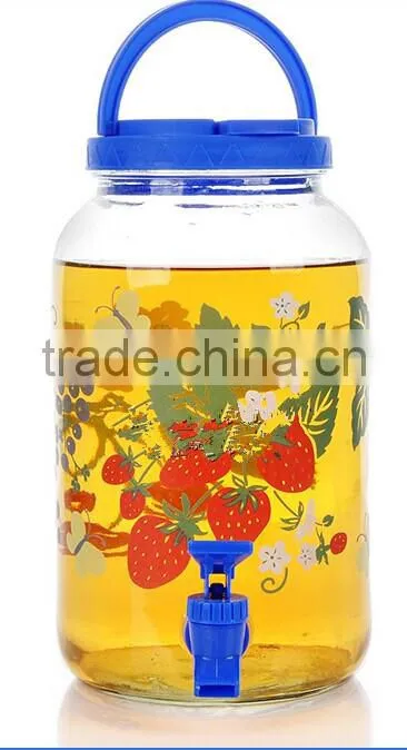 big capacity 3L clear cold drink glass dispenser jar with colored plastic lids