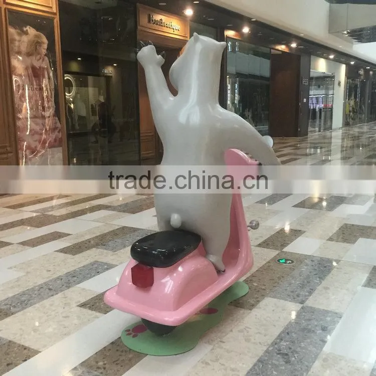 FRP bear statue sculpture riding motorcycle