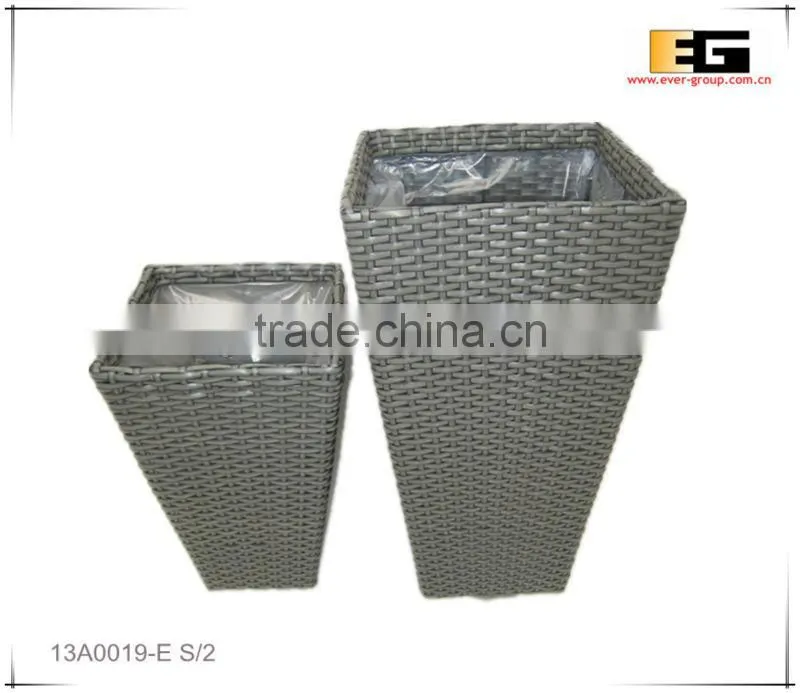 Square PE/Plastic rattan with liner deco planter