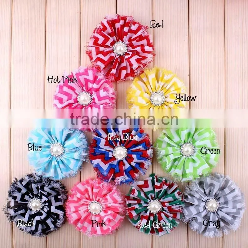 handmade fraying chiffon flower with pearl beads center for kids hair accessories for baby girl