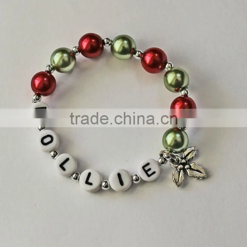 fashion pearl bead bracelet for baby, little girl holiday jewelry, ladybug charm bead bracelet for children