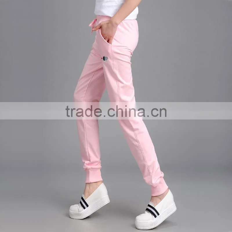 Hot Sale Fashion Custom Fleece 100% Cotton Plain Blank Elastic Waist Womens Pants Pattern