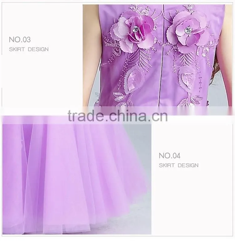 New Arrival Violet Ball Gown Tulle Girls Long Wedding Dress Sleeveless Embroidery Flower handmade Beaded Purple Prom party dress