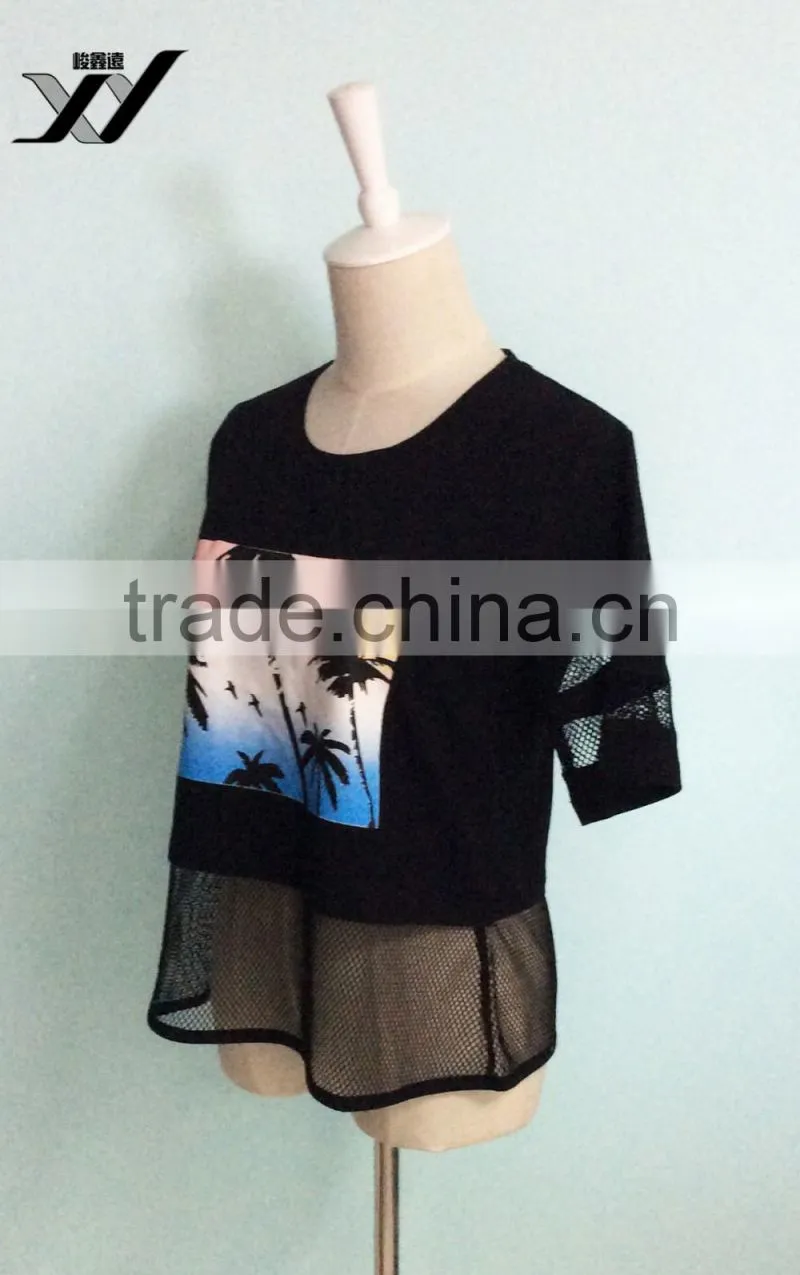 Hollow out girl tshirt with picture pattern