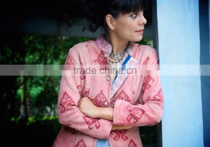 Vintage Kantha Long Accent Jacket in Dirty Pink ~ Medium