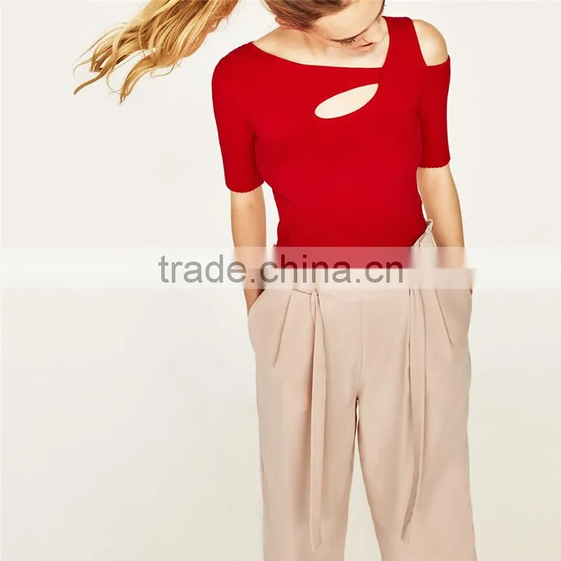 Custom design comfortable slacks for women with pleated elastic waistband
