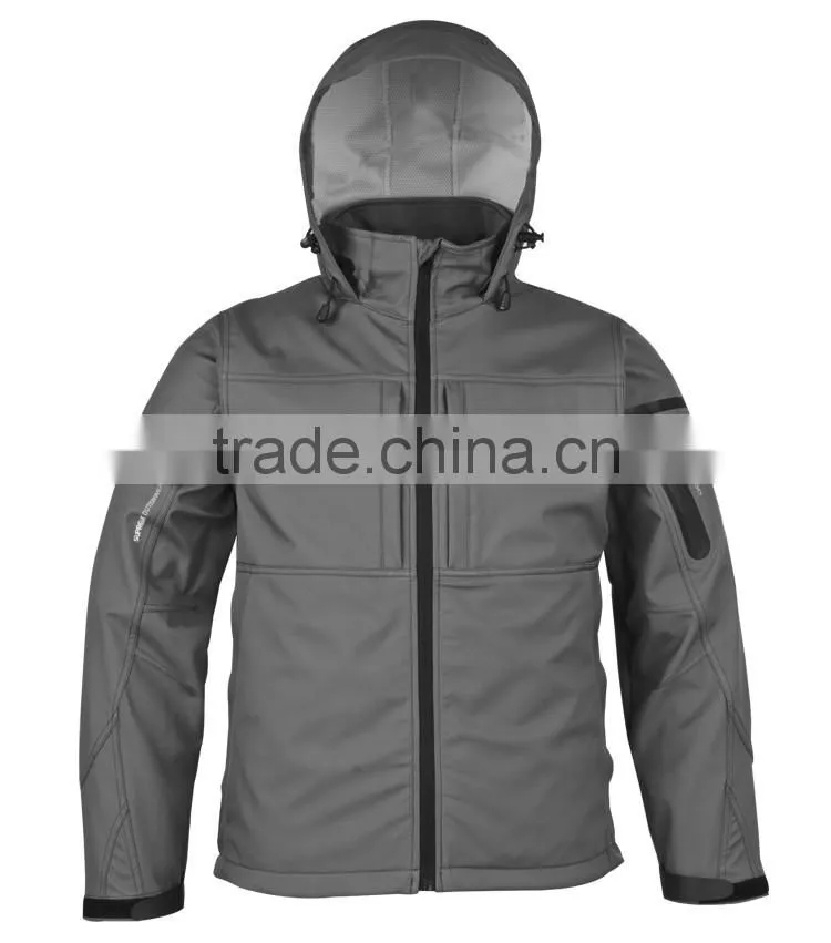 High quality work hooded mens windproof and waterproof softshell jacket