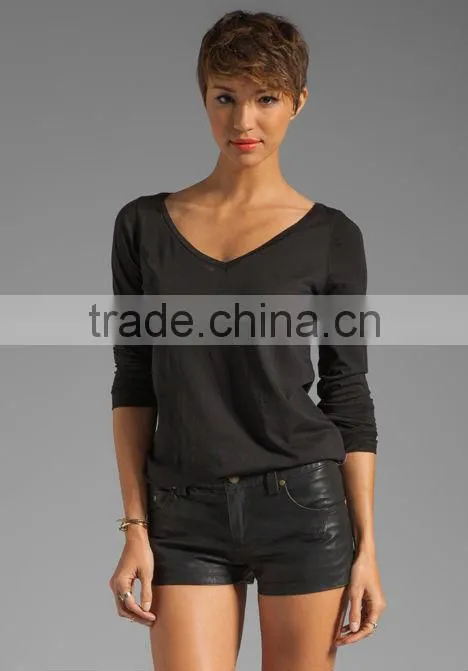 100% cotton v neck black tunic for ladies