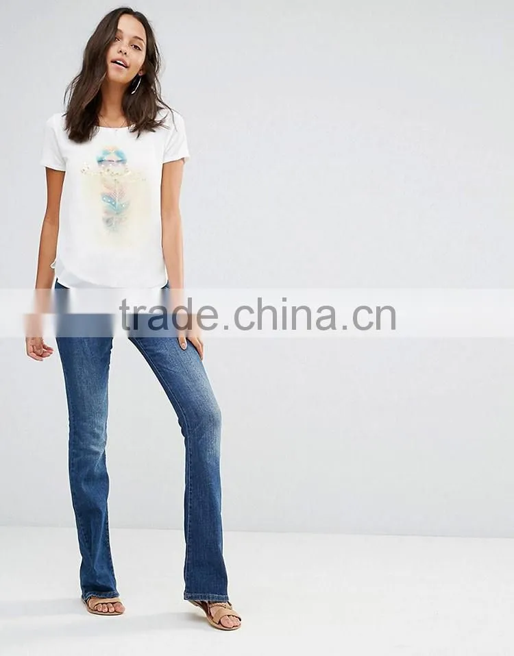 Guangzhou High Quality Sport Casual O-Neck Short Sleeve Curved Hem White 180g 100% Polyester Chiffon Ladies T Shirt