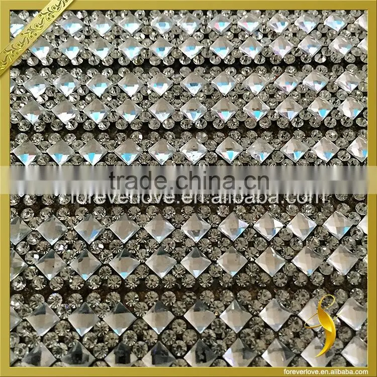 Bling diamante trimming glue hot fix rhinestone crystal net mesh FRM-201