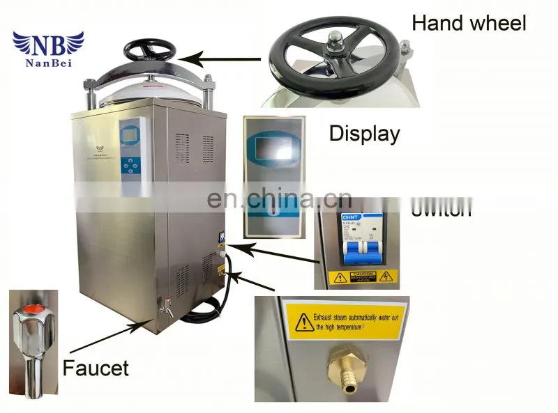 Stainless steel vertical pressure autoclave steam sterilizer with self-inflating type seal