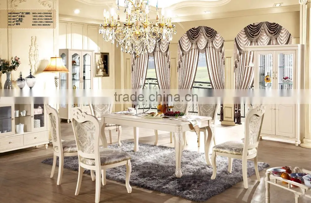 New European style white Round wooden dining table with 5 seats