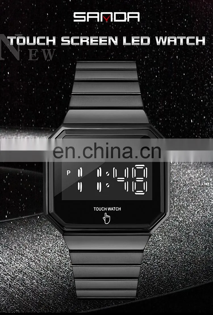 Sanda 8001 Luxury Touch Screen LED Wristwatch for Men Luminous Waterproof Steel Digital Watches