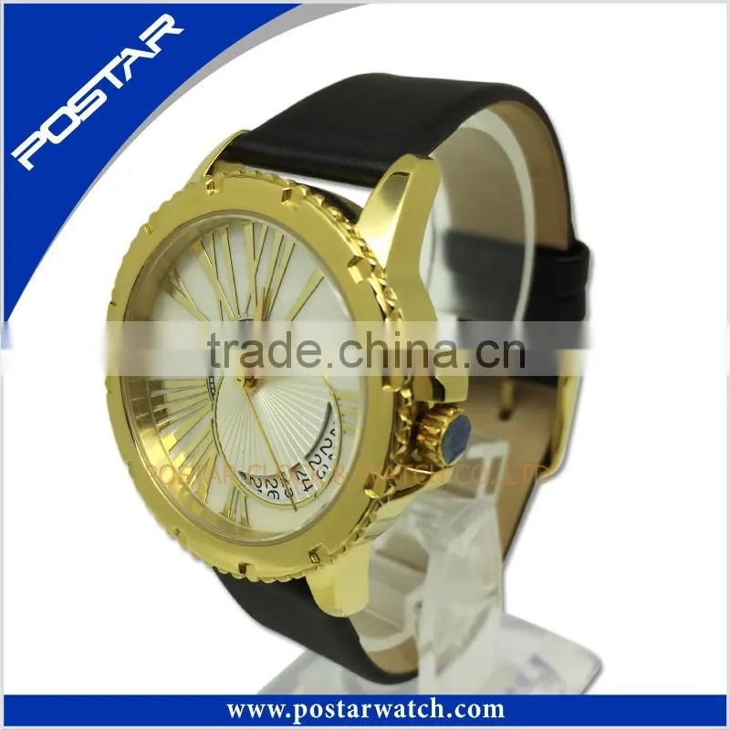 Fashion Watch Round Steel Case Men Women Leather Quartz Analog Wrist Watch