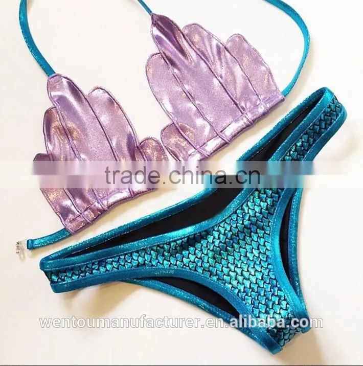 2016 HOT Lovely Girl Swimming Mermaid Swimwear Micro Mini Bikini Bathing Suit Swimsuit Beach Wear Shell Bikini Top