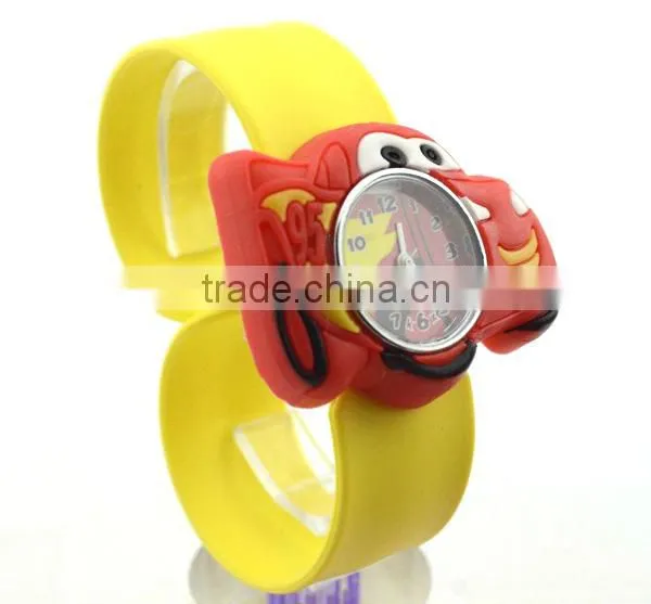 Cute cars slap watch with glass face quartz movt silicone strap for child
