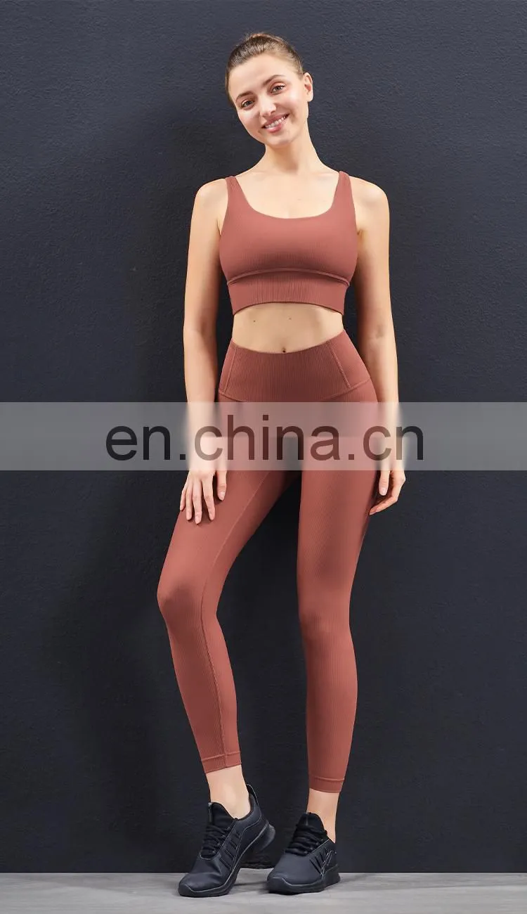 Plus Size Sports Bra for Women Ribbed U Neckline Sexy Square Back Custom Sport Bra Top Fitness