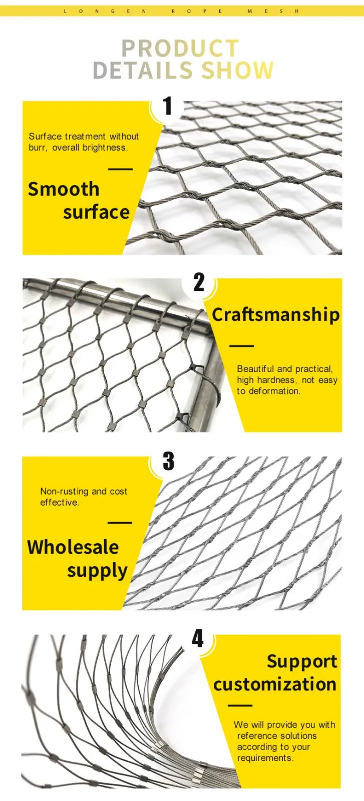 Zoo-specific Ecological Mesh/Tiger Enclosure Mesh/hand-woven Stainless Steel Rope Mesh Factory Direct Hot Sale