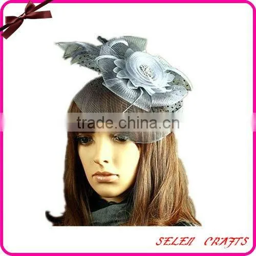 Fancy Sinamay Hat with White Ribbon Decorated