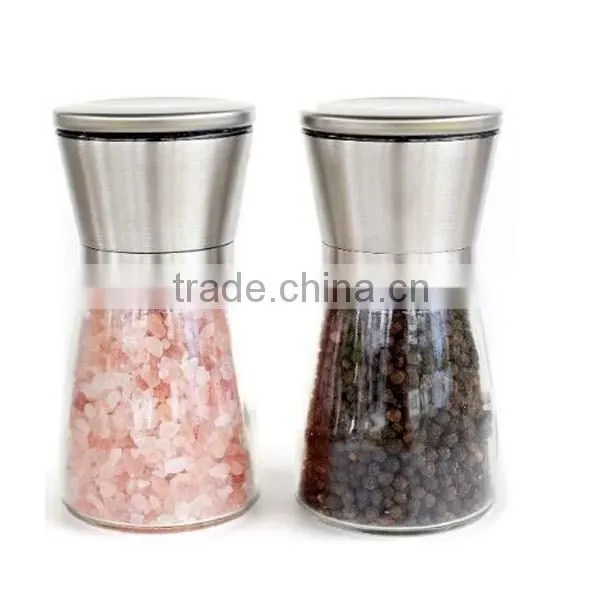 2016 manual brushed Stainless Steel Salt and Pepper Grinder Set with Matching Stand bean coffee grinder salt grinder bottle