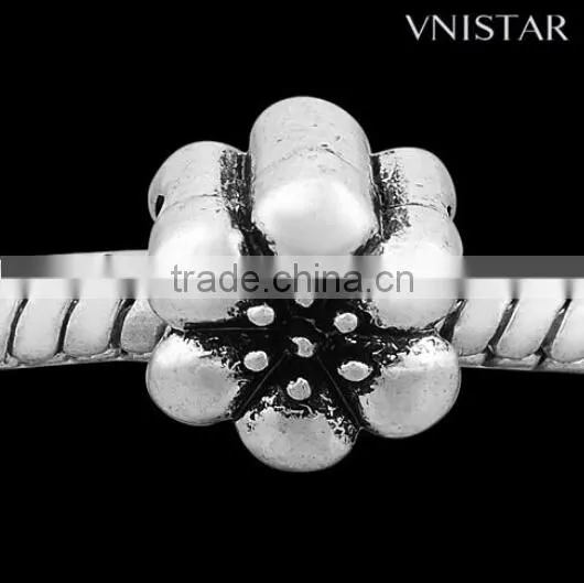 Vnisatr antique silver plated flower raised spacer beads for european bracelet wholesale PBD2681