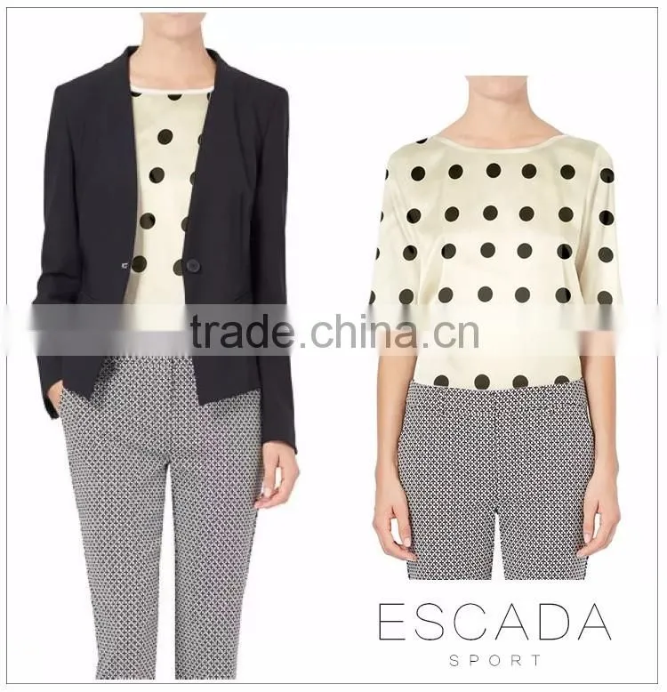 stretch satin printed silk fabric Wave dot pattern