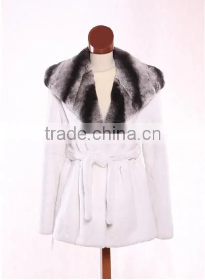 rex14059 short white rex rabbit fur coat chinchilla hood