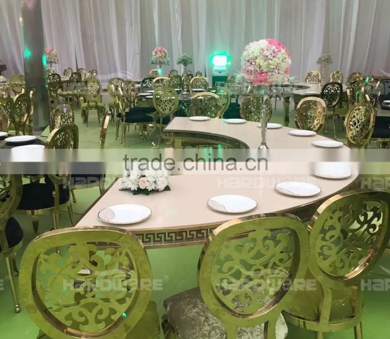 half moon hotel dining table , led light half round banquet dining table