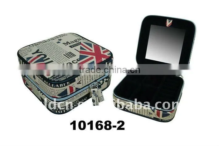 OEM delicate style leather jewelry case with mirror/zipper