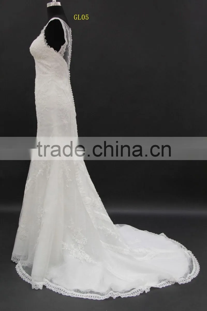 Beading lace trim small A-line wedding dress with two straps