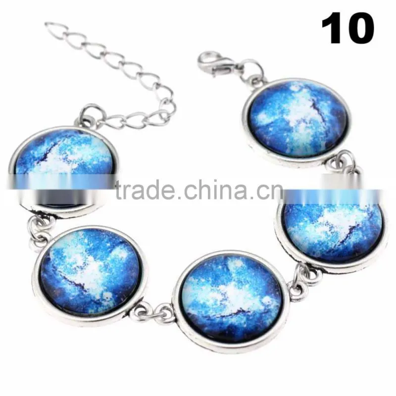 Wholesale Cabochon Glass Nebula Bangle -Galaxy Space -Novelty Metal Cuff Chain Bracelet