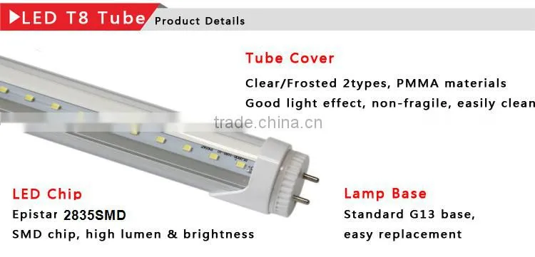 Dimmable 3 Years Warranty 4ft G13 T8 LED Tube 1200mm 18w High Brightness
