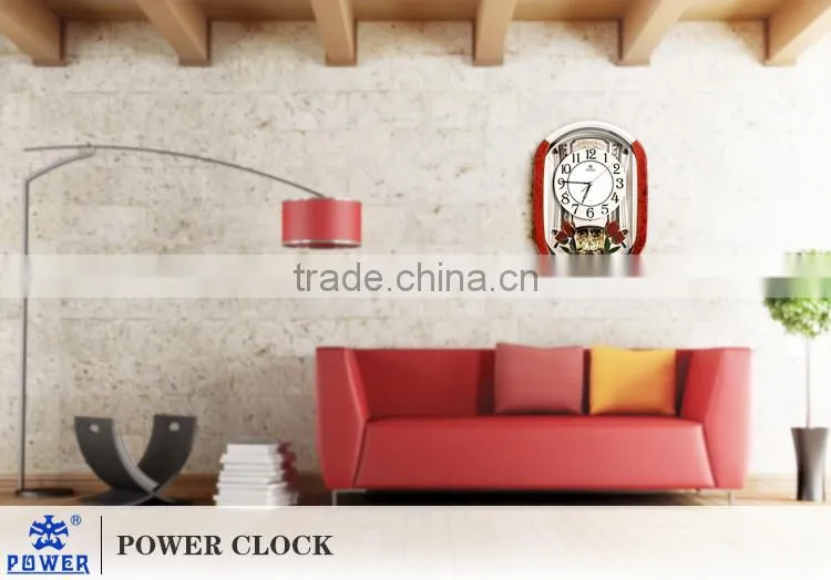 Plastic Case Silent Sweep Wall Clock With Tulip And Crystal Butterfly Ornaments Using 18 Music Sweep Quartz Clock Movement