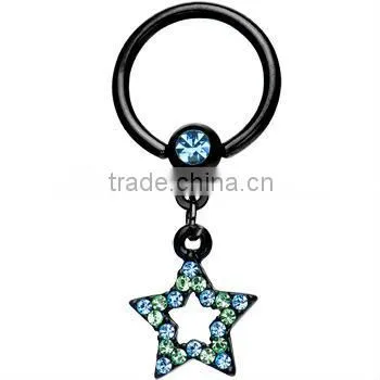 Black Pink Gem Star Dangle Captive Ring Body Jewelry nipple rings