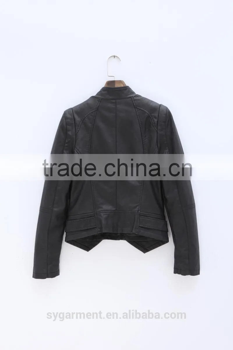 Fashion Women jackets black with gold zipper leather jacket