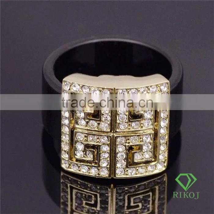 lady jewelry full crystal 18k gold plating black rings